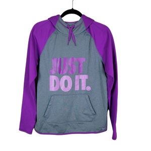 Nike Therma-Fit Hooded Pullover Womens Sweatshirt Purple/Gray Size Medium